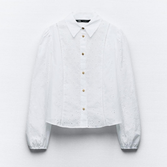 New 🤍Zara OPENWORK EMBROIDERY SHIRTWhite Sz Small 3353/358 Long SLEEVE Cotton - Picture 5 of 8